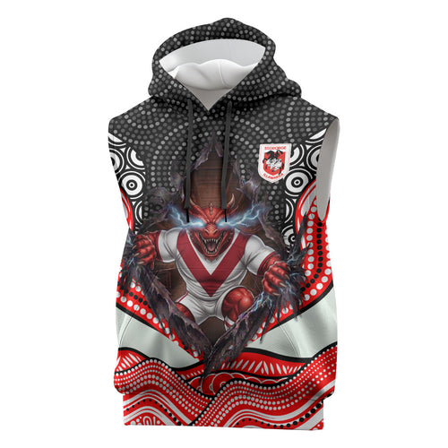 St George Illawarra Dragons Sleeveless Hoodie The Scream of Lightning Eyes - Indigenous Dot Ripping Effect