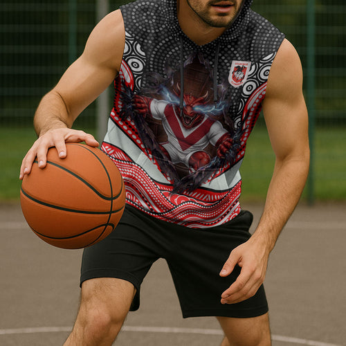 St George Illawarra Dragons Sleeveless Hoodie The Scream of Lightning Eyes - Indigenous Dot Ripping Effect