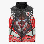 St George Illawarra Dragons Sleeveless Puffer Jacket The Scream of Lightning Eyes - Indigenous Dot Ripping Effect