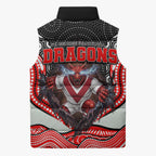 St George Illawarra Dragons Sleeveless Puffer Jacket The Scream of Lightning Eyes - Indigenous Dot Ripping Effect