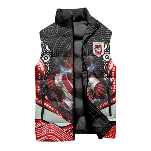 St George Illawarra Dragons Sleeveless Puffer Jacket The Scream of Lightning Eyes - Indigenous Dot Ripping Effect