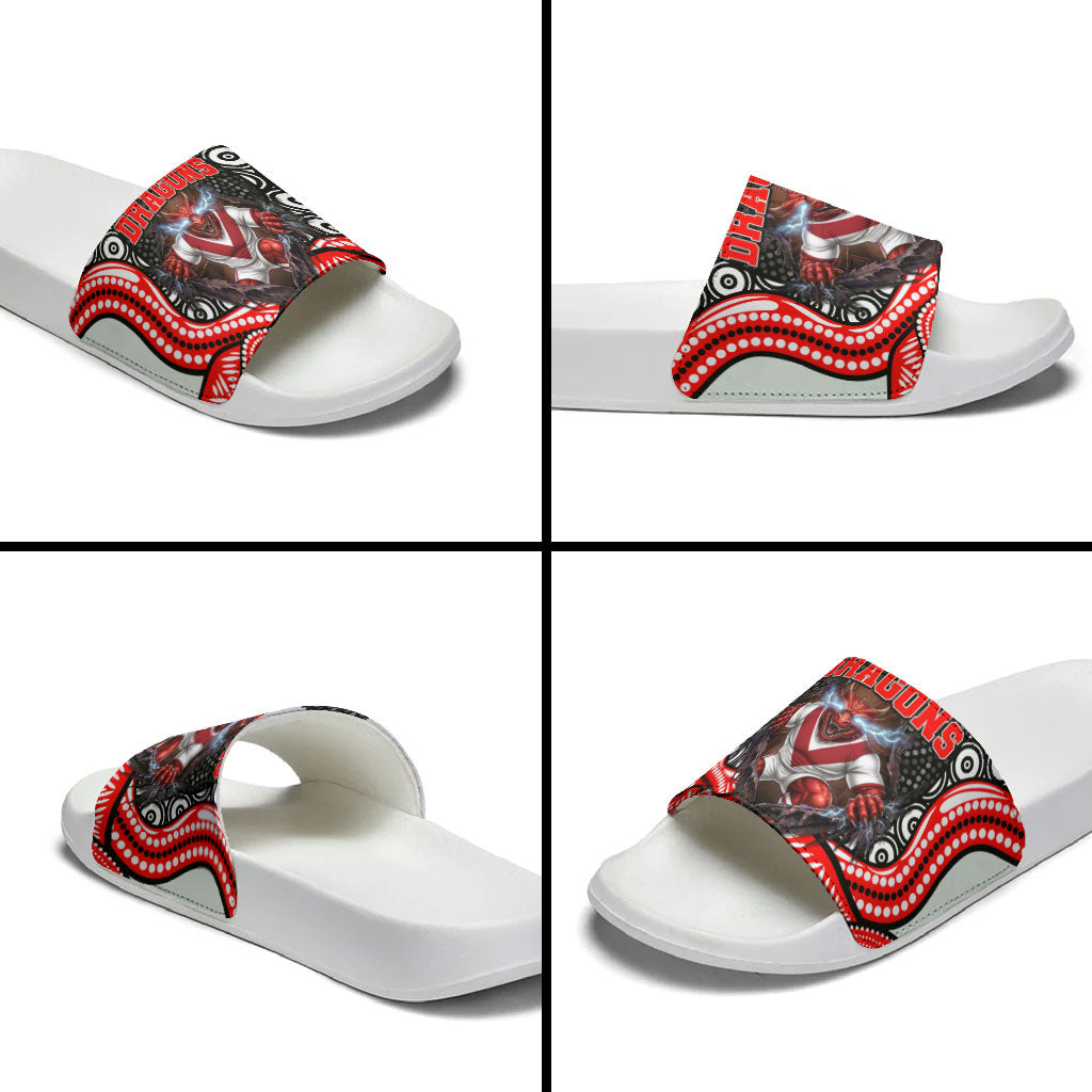 St George Illawarra Dragons Slide Sandals The Scream of Lightning Eyes - Indigenous Dot Ripping Effect