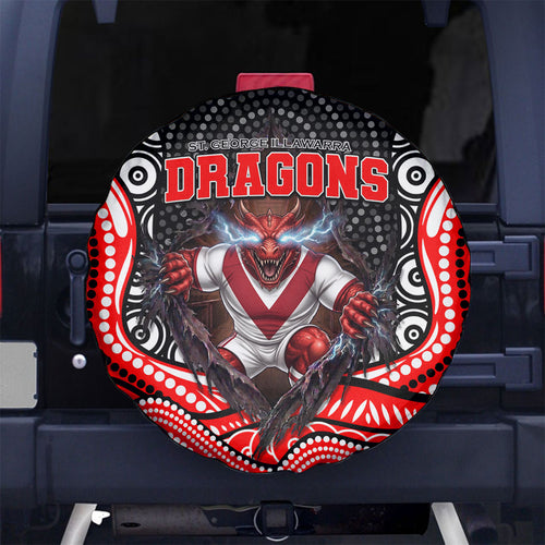St George Illawarra Dragons Spare Tire Cover The Scream of Lightning Eyes - Indigenous Dot Ripping Effect