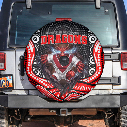 St George Illawarra Dragons Spare Tire Cover The Scream of Lightning Eyes - Indigenous Dot Ripping Effect