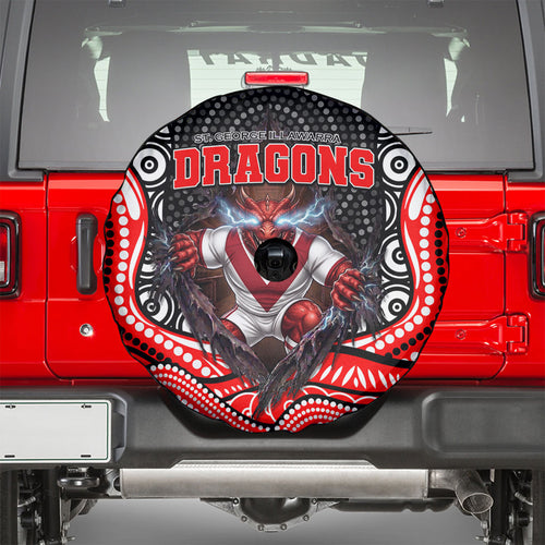 St George Illawarra Dragons Spare Tire Cover The Scream of Lightning Eyes - Indigenous Dot Ripping Effect