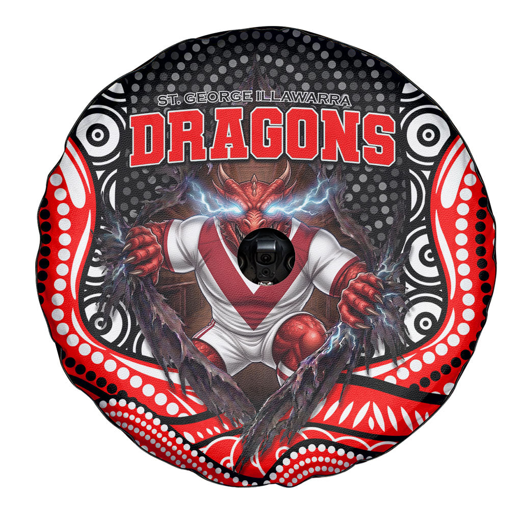 St George Illawarra Dragons Spare Tire Cover The Scream of Lightning Eyes - Indigenous Dot Ripping Effect