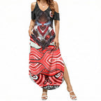 St George Illawarra Dragons Summer Maxi Dress The Scream of Lightning Eyes - Indigenous Dot Ripping Effect
