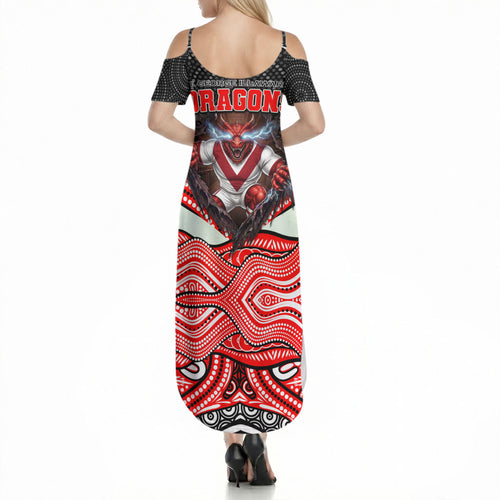 St George Illawarra Dragons Summer Maxi Dress The Scream of Lightning Eyes - Indigenous Dot Ripping Effect