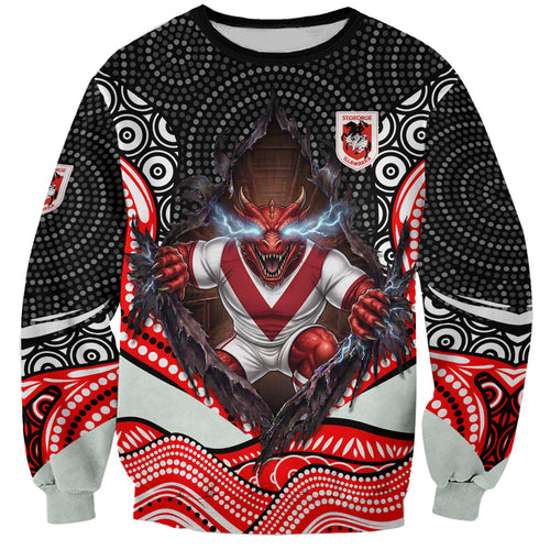 St George Illawarra Dragons Sweatshirt The Scream of Lightning Eyes - Indigenous Dot Ripping Effect