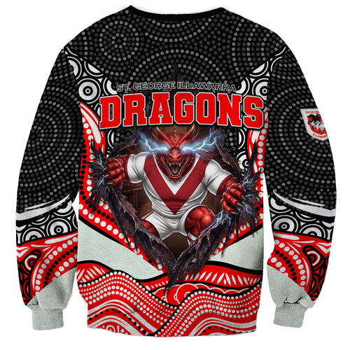 St George Illawarra Dragons Sweatshirt The Scream of Lightning Eyes - Indigenous Dot Ripping Effect