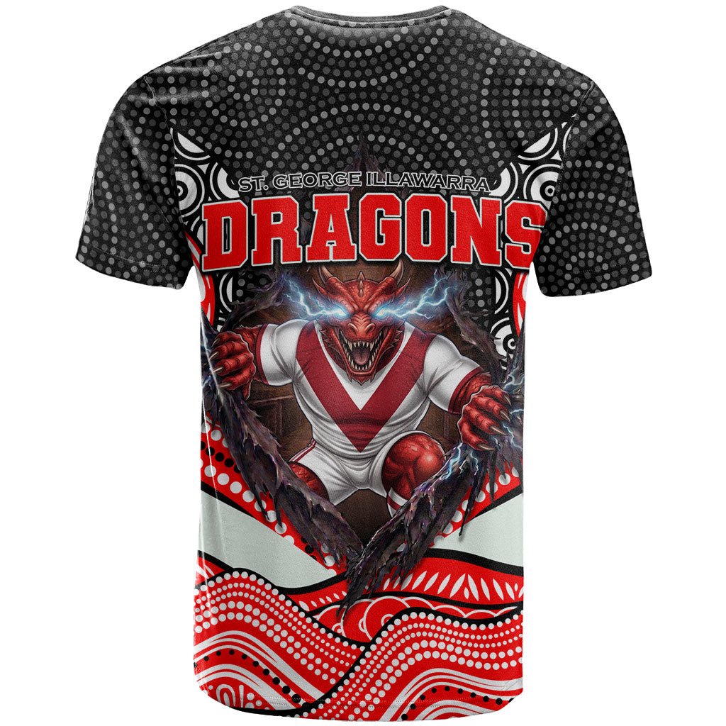 St George Illawarra Dragons T Shirt The Scream of Lightning Eyes - Indigenous Dot Ripping Effect