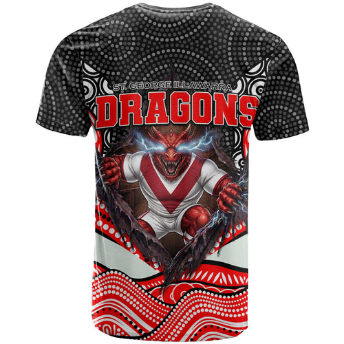 St George Illawarra Dragons T Shirt The Scream of Lightning Eyes - Indigenous Dot Ripping Effect