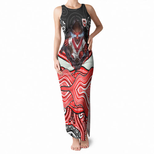 St George Illawarra Dragons Tank Maxi Dress The Scream of Lightning Eyes - Indigenous Dot Ripping Effect
