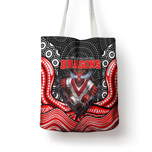 St George Illawarra Dragons Tote Bag The Scream of Lightning Eyes - Indigenous Dot Ripping Effect