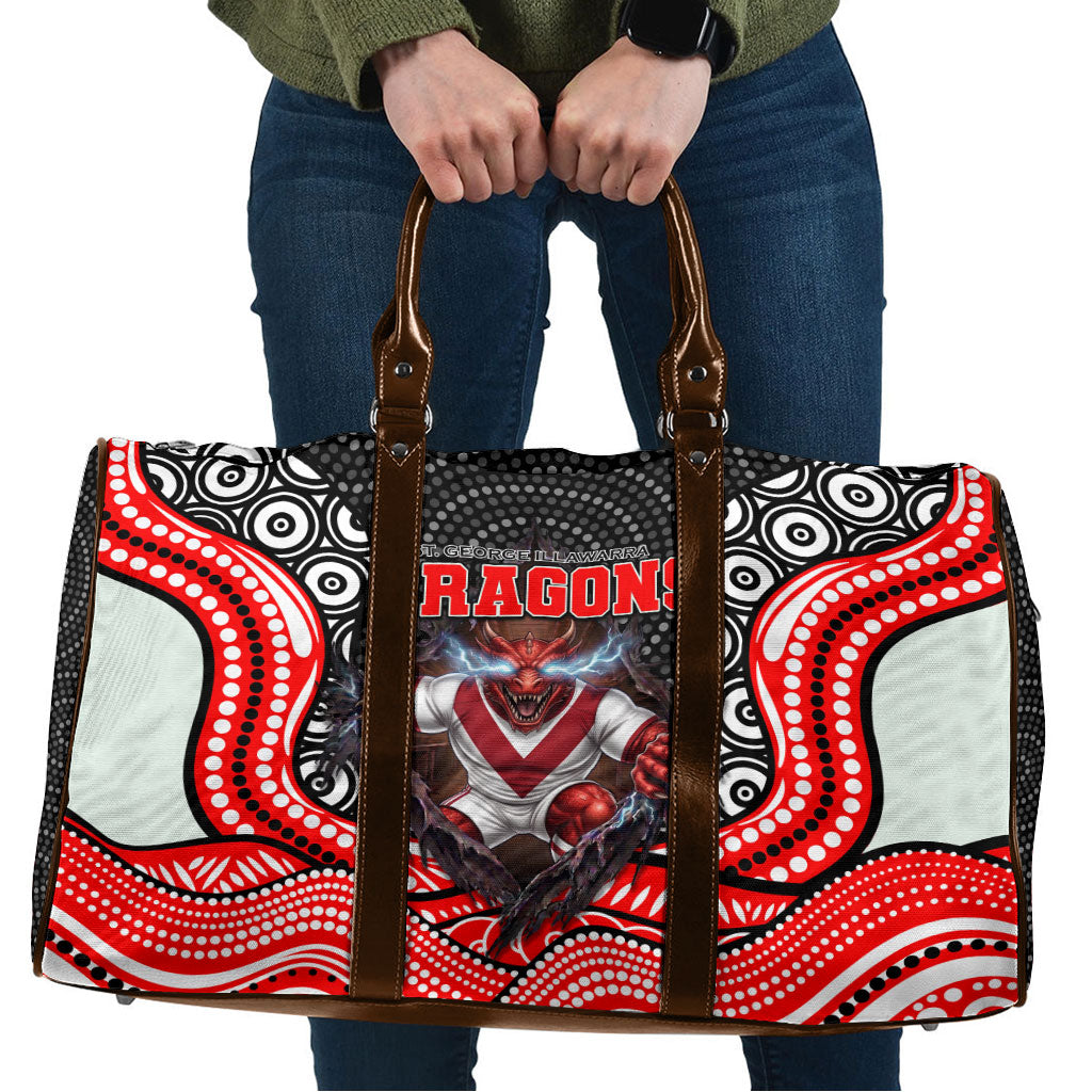 St George Illawarra Dragons Travel Bag The Scream of Lightning Eyes - Indigenous Dot Ripping Effect