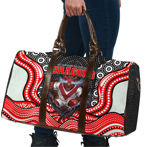St George Illawarra Dragons Travel Bag The Scream of Lightning Eyes - Indigenous Dot Ripping Effect