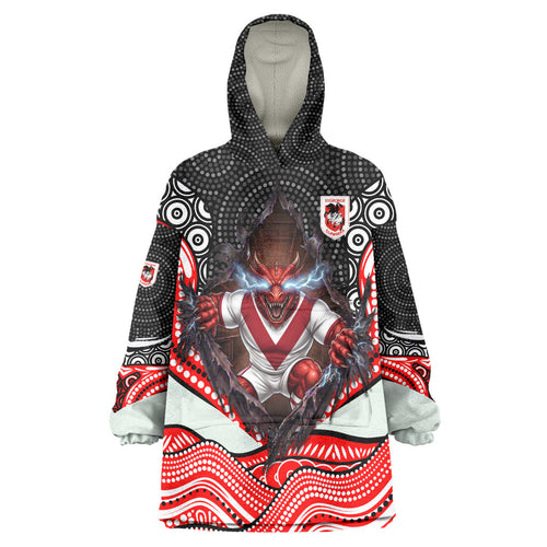 St George Illawarra Dragons Wearable Blanket Hoodie The Scream of Lightning Eyes - Indigenous Dot Ripping Effect