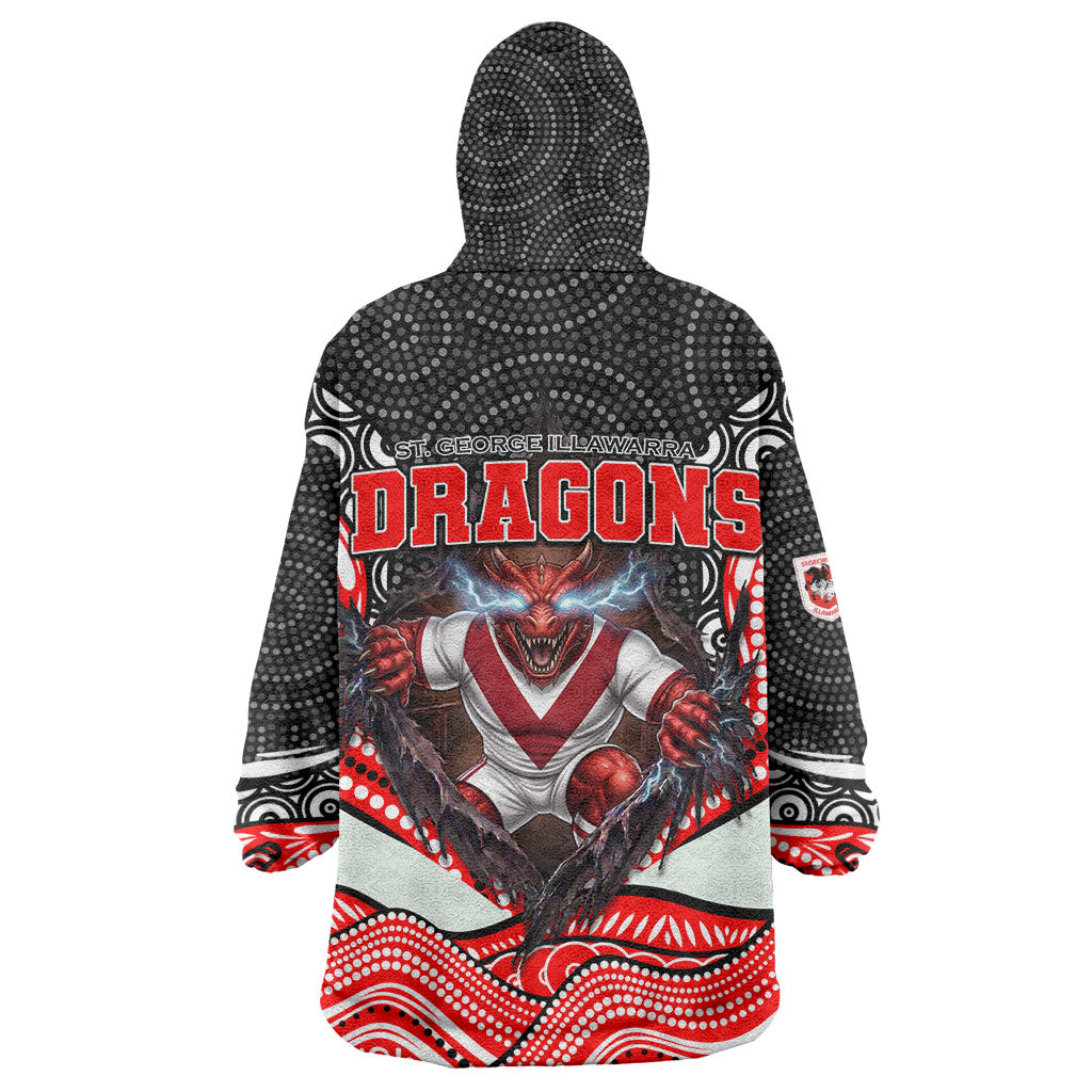 St George Illawarra Dragons Wearable Blanket Hoodie The Scream of Lightning Eyes - Indigenous Dot Ripping Effect