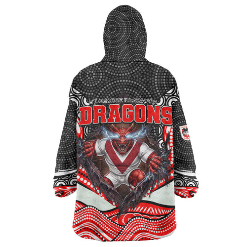 St George Illawarra Dragons Wearable Blanket Hoodie The Scream of Lightning Eyes - Indigenous Dot Ripping Effect