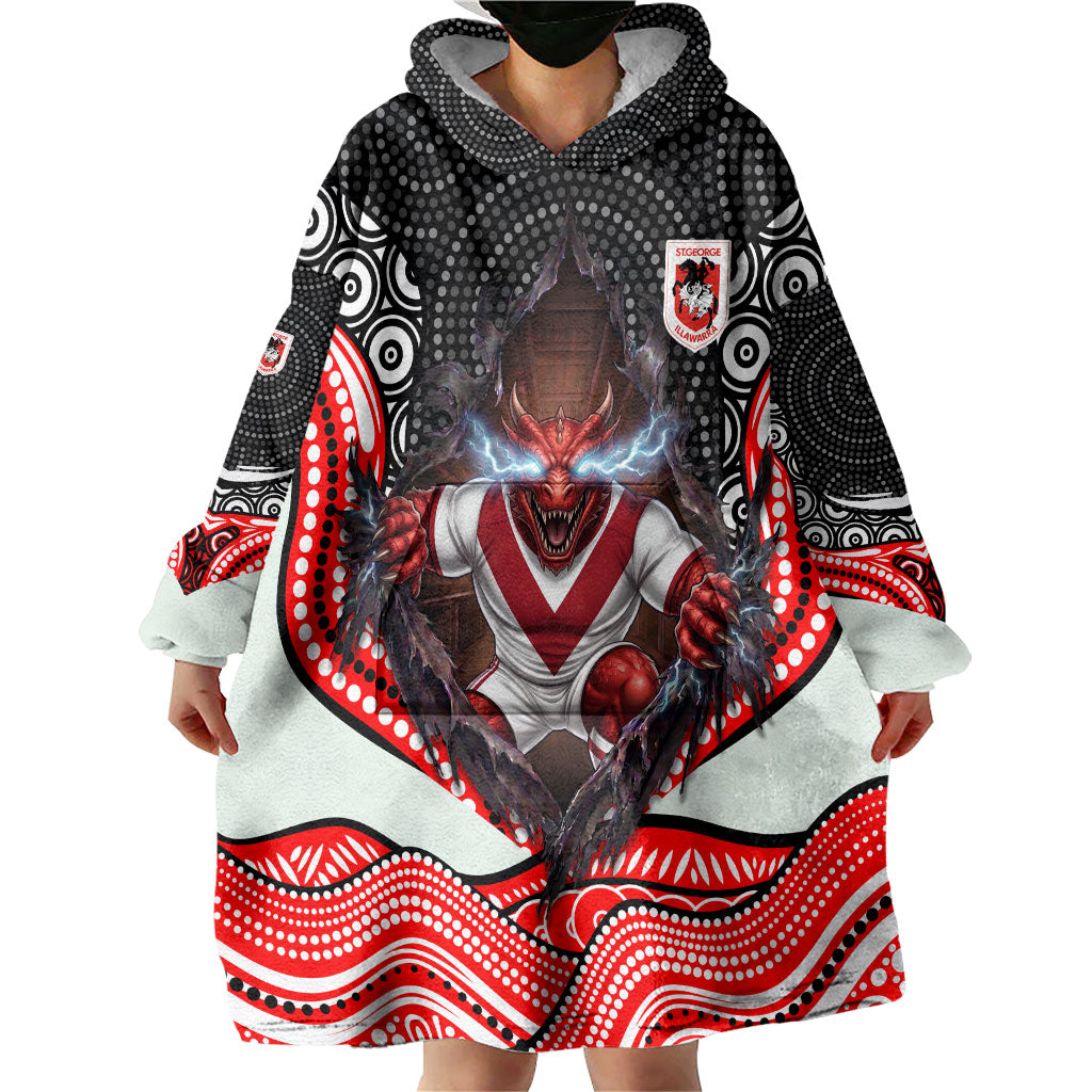 St George Illawarra Dragons Wearable Blanket Hoodie The Scream of Lightning Eyes - Indigenous Dot Ripping Effect