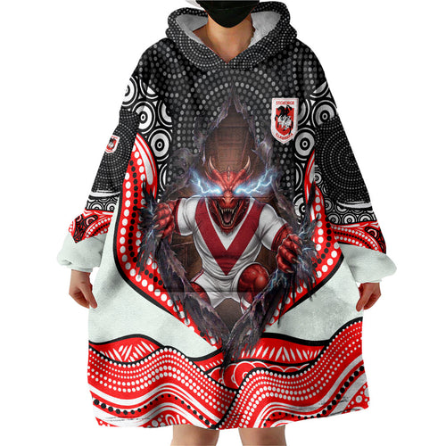 St George Illawarra Dragons Wearable Blanket Hoodie The Scream of Lightning Eyes - Indigenous Dot Ripping Effect