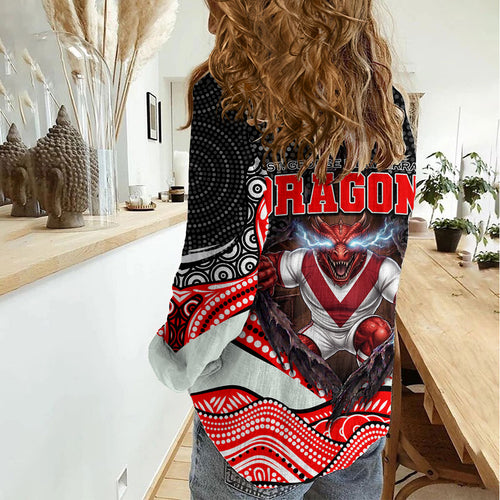 St George Illawarra Dragons Women Casual Shirt The Scream of Lightning Eyes - Indigenous Dot Ripping Effect