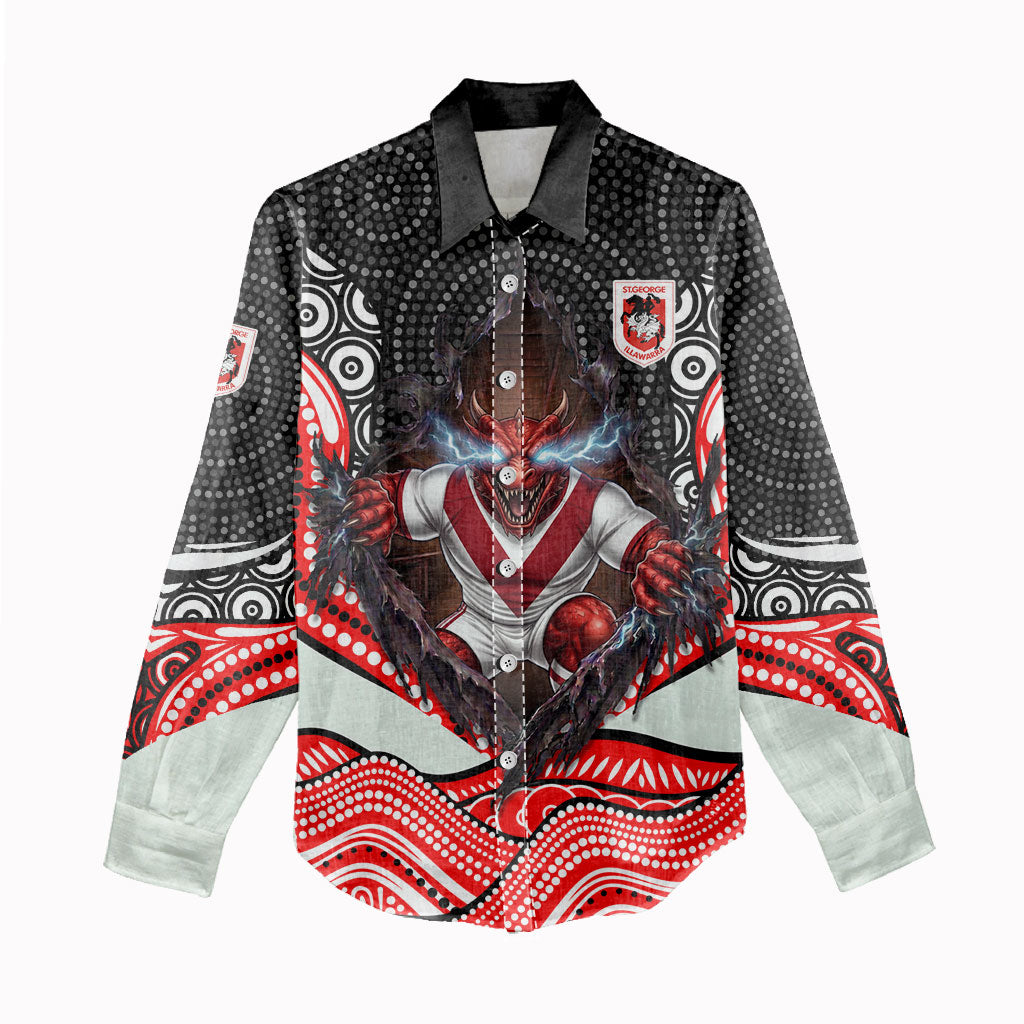 St George Illawarra Dragons Women Casual Shirt The Scream of Lightning Eyes - Indigenous Dot Ripping Effect