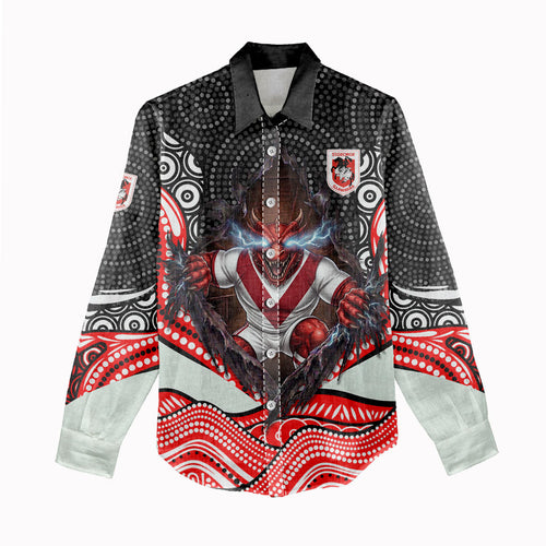 St George Illawarra Dragons Women Casual Shirt The Scream of Lightning Eyes - Indigenous Dot Ripping Effect