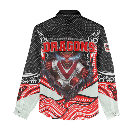 St George Illawarra Dragons Women Casual Shirt The Scream of Lightning Eyes - Indigenous Dot Ripping Effect