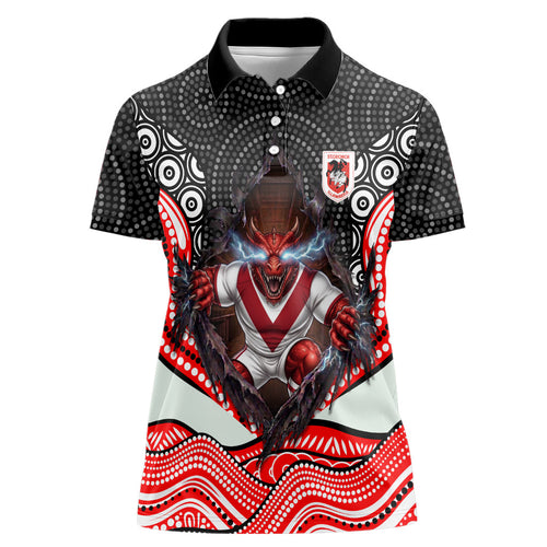 St George Illawarra Dragons Women Polo Shirt The Scream of Lightning Eyes - Indigenous Dot Ripping Effect