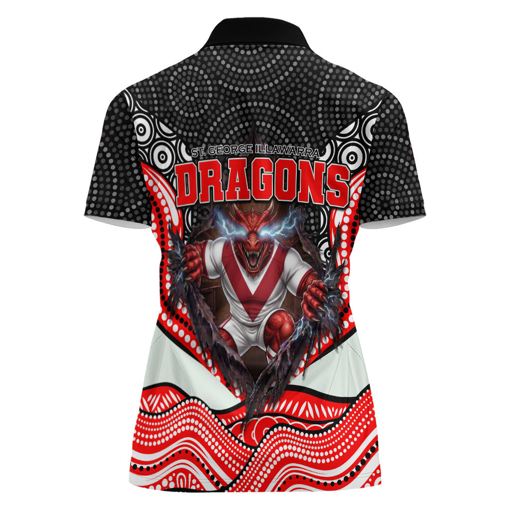 St George Illawarra Dragons Women Polo Shirt The Scream of Lightning Eyes - Indigenous Dot Ripping Effect