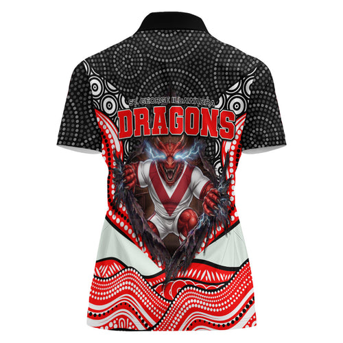 St George Illawarra Dragons Women Polo Shirt The Scream of Lightning Eyes - Indigenous Dot Ripping Effect