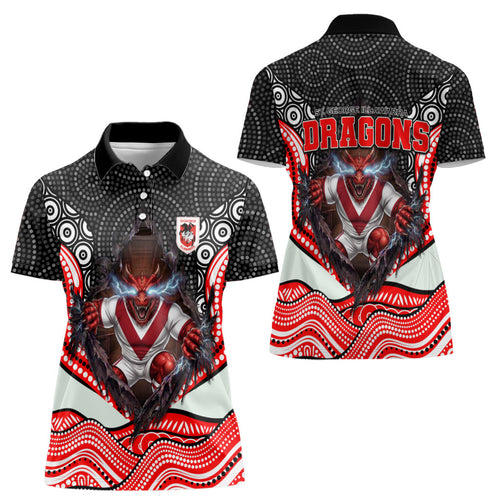 St George Illawarra Dragons Women Polo Shirt The Scream of Lightning Eyes - Indigenous Dot Ripping Effect