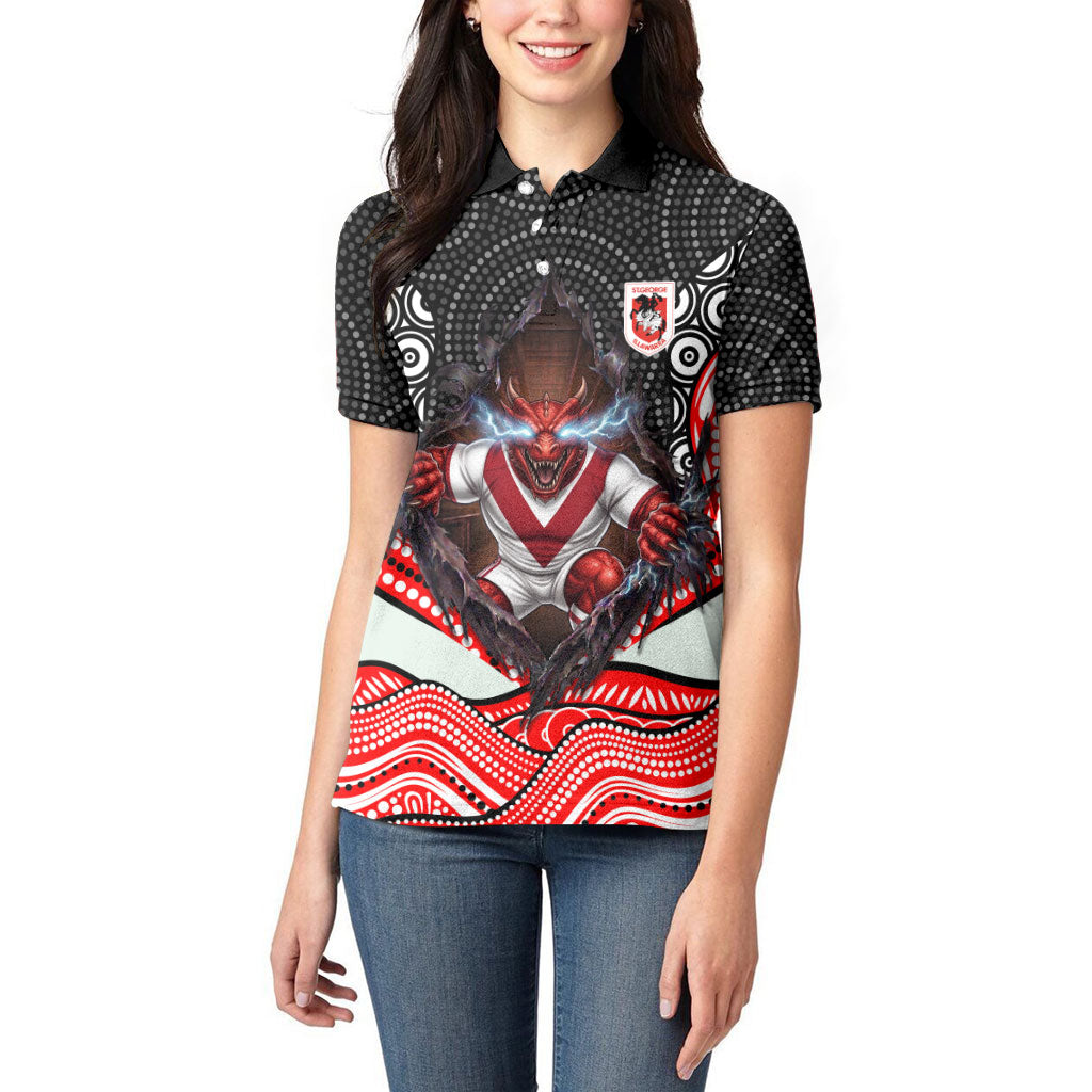 St George Illawarra Dragons Women Polo Shirt The Scream of Lightning Eyes - Indigenous Dot Ripping Effect