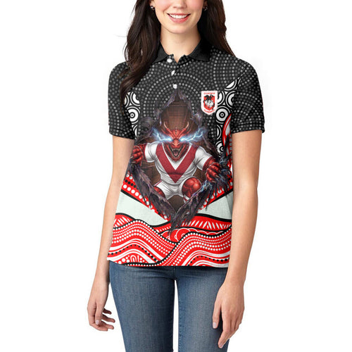 St George Illawarra Dragons Women Polo Shirt The Scream of Lightning Eyes - Indigenous Dot Ripping Effect