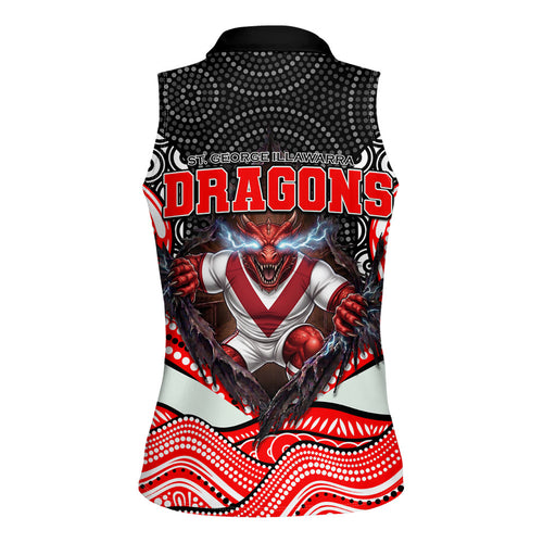 St George Illawarra Dragons Women Sleeveless Polo Shirt The Scream of Lightning Eyes - Indigenous Dot Ripping Effect