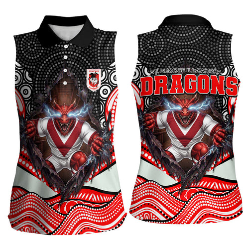 St George Illawarra Dragons Women Sleeveless Polo Shirt The Scream of Lightning Eyes - Indigenous Dot Ripping Effect
