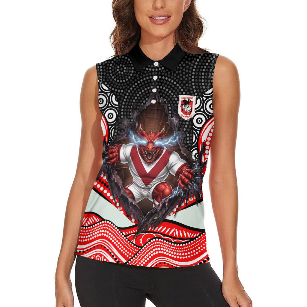 St George Illawarra Dragons Women Sleeveless Polo Shirt The Scream of Lightning Eyes - Indigenous Dot Ripping Effect
