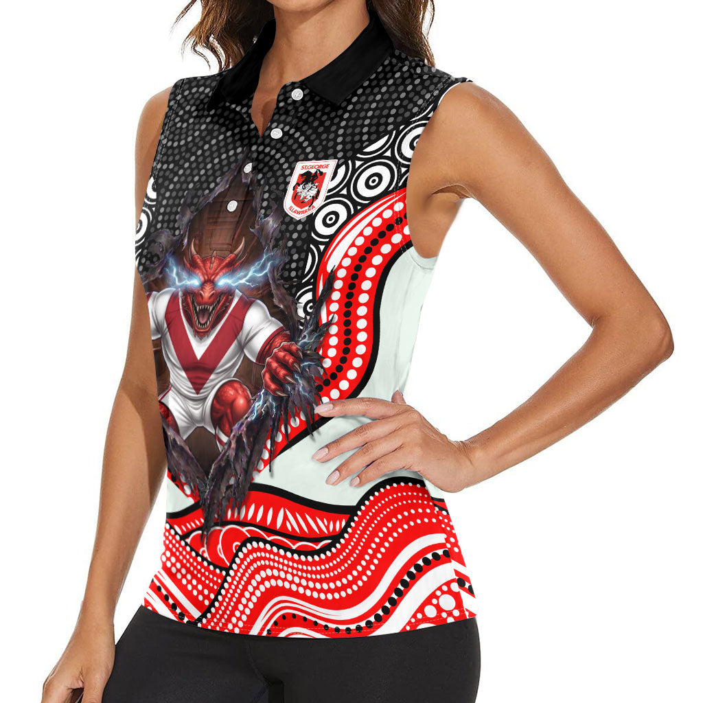 St George Illawarra Dragons Women Sleeveless Polo Shirt The Scream of Lightning Eyes - Indigenous Dot Ripping Effect