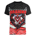 St George Illawarra Dragons Women V-Neck T-Shirt The Scream of Lightning Eyes - Indigenous Dot Ripping Effect