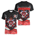 St George Illawarra Dragons Women V-Neck T-Shirt The Scream of Lightning Eyes - Indigenous Dot Ripping Effect