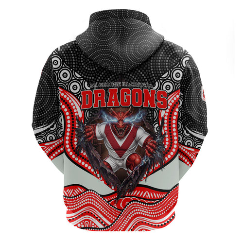 St George Illawarra Dragons Zip Hoodie The Scream of Lightning Eyes - Indigenous Dot Ripping Effect