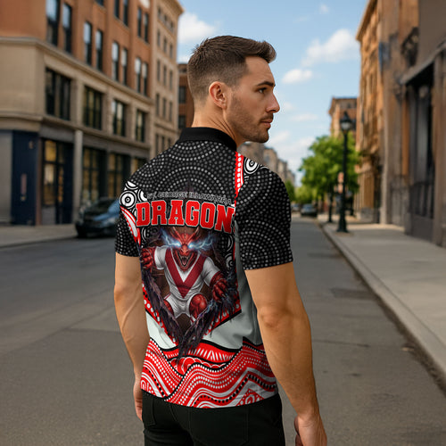 St George Illawarra Dragons Zipper Polo Shirt The Scream of Lightning Eyes - Indigenous Dot Ripping Effect