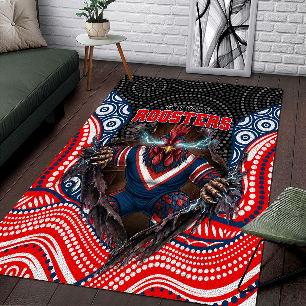 Sydney Roosters Area Rug The Scream of Lightning Eyes - Indigenous Dot Ripping Effect