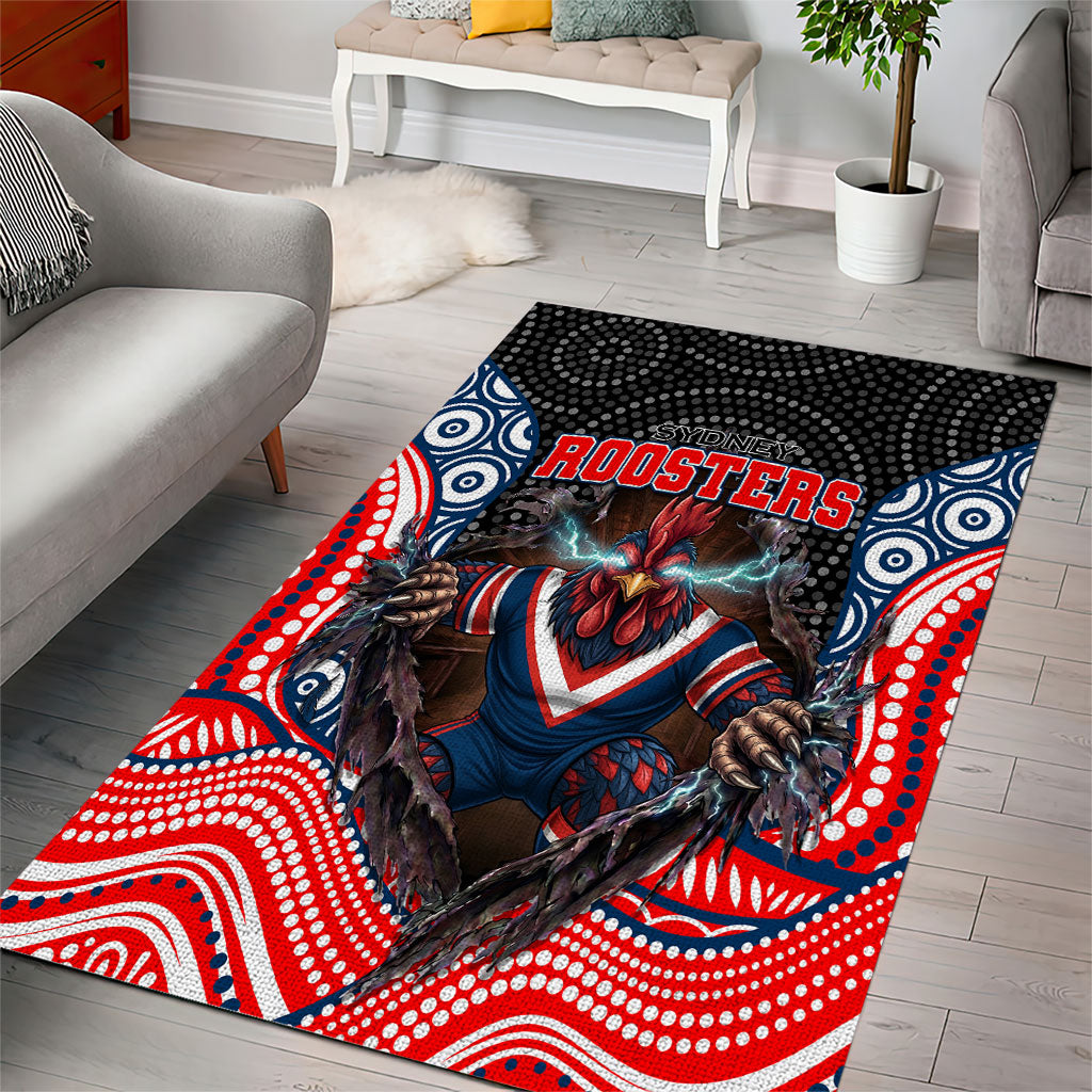 Sydney Roosters Area Rug The Scream of Lightning Eyes - Indigenous Dot Ripping Effect