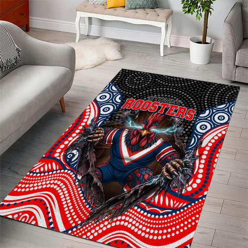 Sydney Roosters Area Rug The Scream of Lightning Eyes - Indigenous Dot Ripping Effect