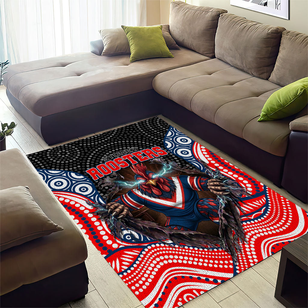 Sydney Roosters Area Rug The Scream of Lightning Eyes - Indigenous Dot Ripping Effect