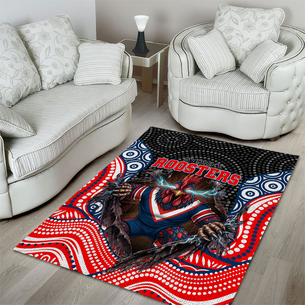Sydney Roosters Area Rug The Scream of Lightning Eyes - Indigenous Dot Ripping Effect