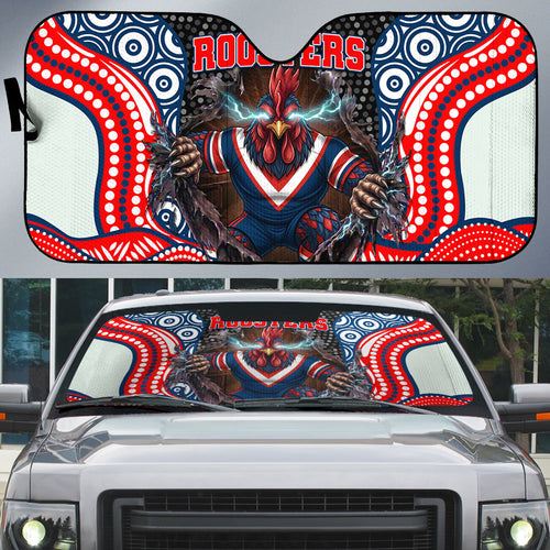 Sydney Roosters Auto Sun Shade The Scream of Lightning Eyes - Indigenous Dot Ripping Effect