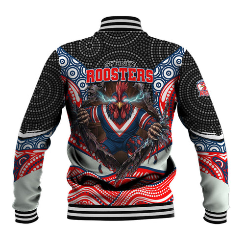 Sydney Roosters Baseball Jacket The Scream of Lightning Eyes - Indigenous Dot Ripping Effect